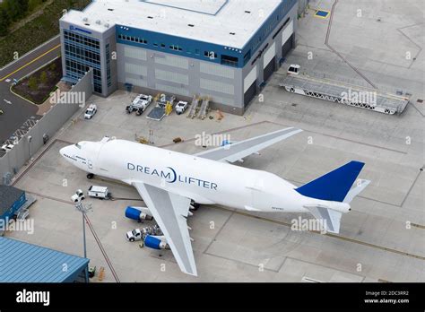 Boeing Dreamlifter taxiing at Paine Field Everett near widebody factory