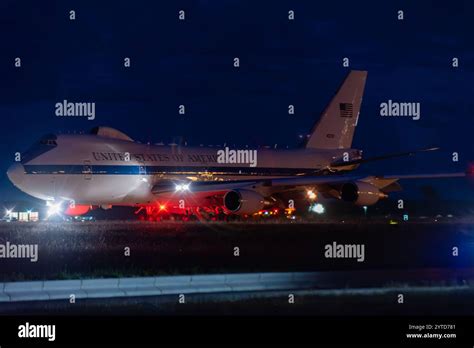 Boeing E-4B Nightwatch airborne command post aircraft with large communications dome