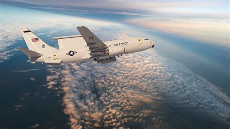 Boeing E-7 Wedgetail fixed MESA radar array flying in clear sky