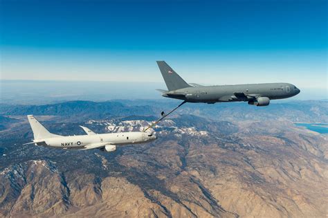 Boeing KC-46 Pegasus inflight refueling mission over Pacific Ocean