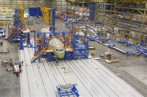 Boeing North Charleston 787 Dreamliner final assembly line with multiple aircraft under construction