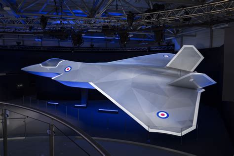 Boeing sixth generation fighter concept in hangar under maintenance lights