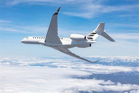Bombardier Global 7500 business jet cruising over clouds