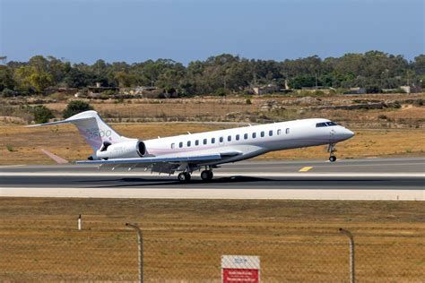 Bombardier Global 7500 private jet taxiing at Van Nuys Airport during busy awards weekend