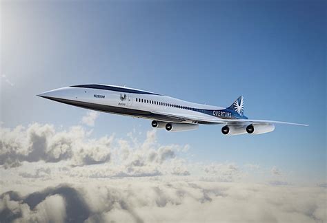 Boom Overture concept aircraft rendering over ocean at cruise altitude