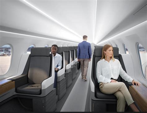 Boom Supersonic Overture interior rendering with 80-seat luxury configuration, 2029 concept