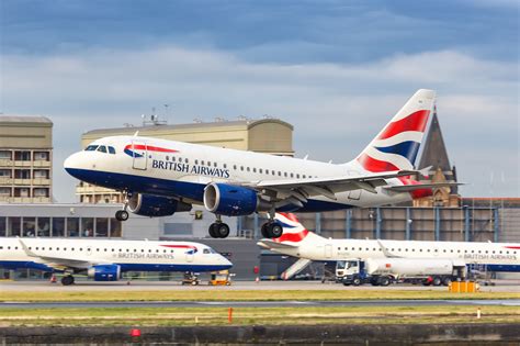british airways a318 at london city airport during steep approach landing