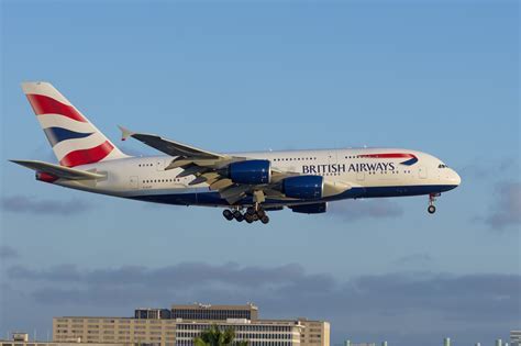 british airways airbus a380 landing at jfk new york with skyline in background