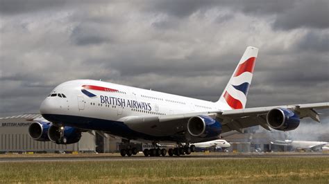 British Airways Airbus A380 landing at London Heathrow