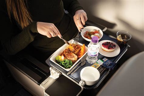 British Airways World Traveller Plus meal service tray premium economy