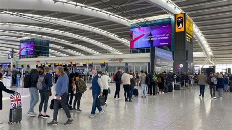 bustling scene at London Heathrow Airport