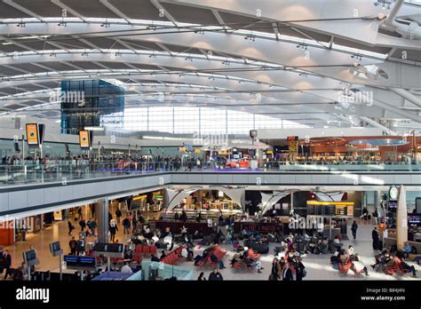 busy London Heathrow Terminal 5 departure hall for British Airways passengers