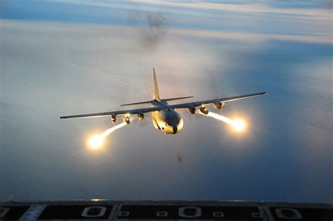 C-130 Hercules deploying flares during Operation Iraqi Freedom, illustrating countermeasure capabilities