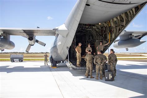C-130 Hercules loading supplies at an outer island airstrip in Taiwan