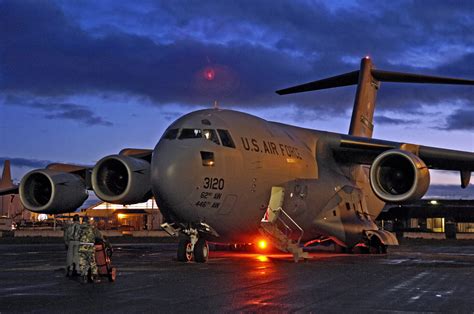 C-17 Globemaster delivering aid supplies at a disaster relief zone