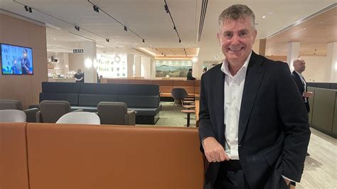 Cam Wallace speaking at Adelaide Airport during Qantas’ strategic route and lounge announcement event