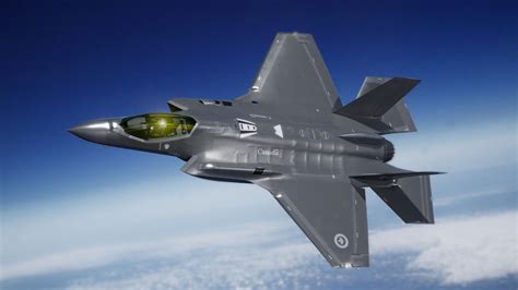 Canadian F-35A Lightning II fighter jet and Saab Gripen E aircraft on military airbase