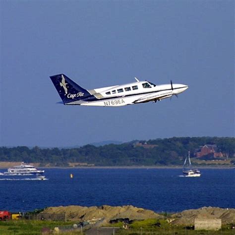 Cape Air seaplane approaching Boston Harbor skyline