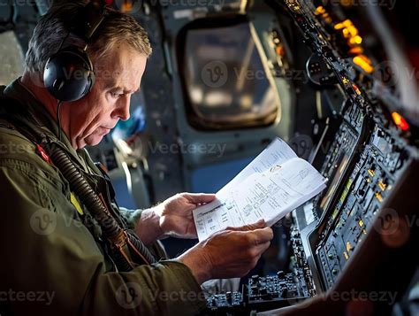 Cargo pilot reviewing flight plan documents before departure