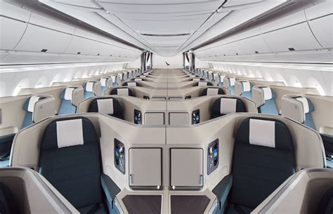 Cathay Pacific A350-1000 cabin business class Hong Kong Boston flight