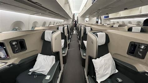 Cathay Pacific Airbus A350 business class cabin during 15 hour transpacific flight