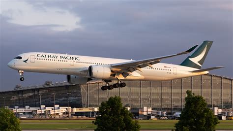 cathay pacific airbus a350 touchdown at short runway airport in asia