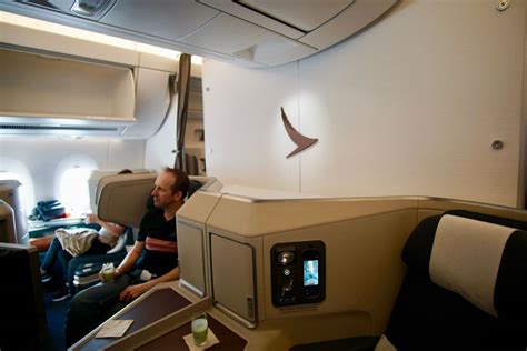 cathay pacific business class cabin flatbed seating closeup