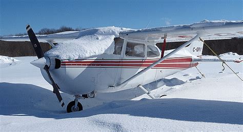 Cessna 172 on a snow-covered airstrip in Iceland