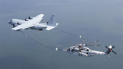 CH-53K connecting with KC-130J tanker during air-to-air refueling test
