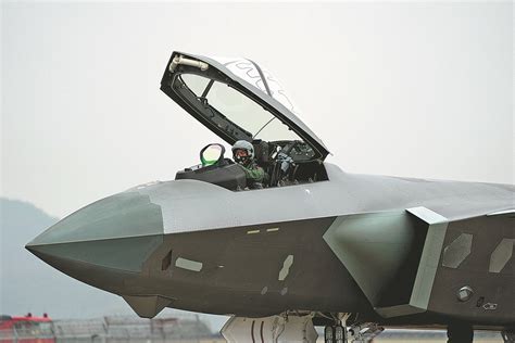 Chengdu J-20 at Airshow China 2018 with open weapon bays and full missile loadout
