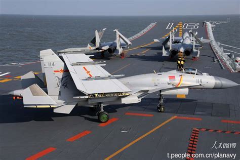 Chinese J-15 fighters on deck of Liaoning during Western Pacific deployment