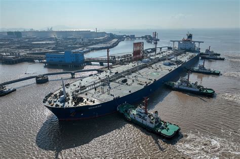 Chinese oil tanker docking at Zhoushan port with Saudi crude