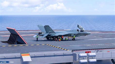 chinese shenyang j-35 stealth fighter launching from carrier deck