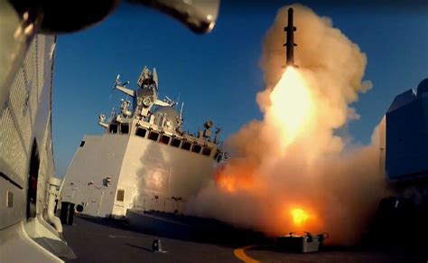 Chinese Yu-8 anti-submarine missile launch from naval destroyer