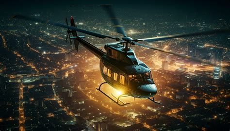 civilian news helicopter flying over urban cityscape during daylight operations
