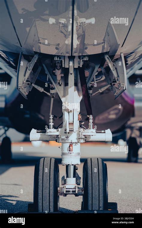 close up of 737 max 10 main landing gear retracted during assembly