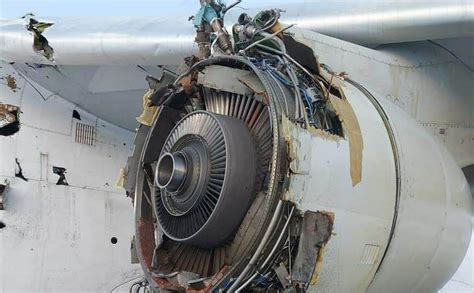 Close-up of Antonov An-124 engine intake showing signs of exposure and wear