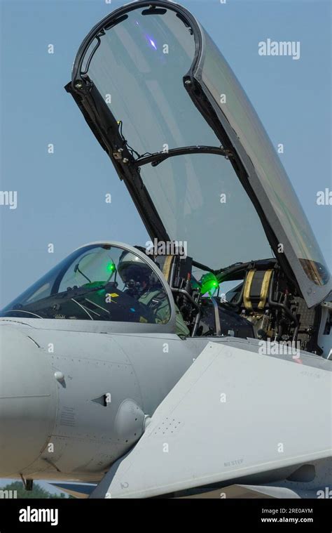Close-up of Eurofighter Typhoon cockpit and airframe features