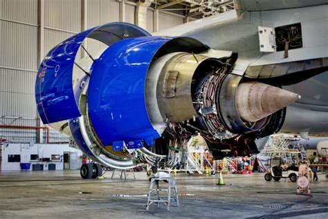Close-up of Pratt & Whitney PW4000-94 turbofan engine on a Japan Airlines Boeing 747-400 at Narita Airport