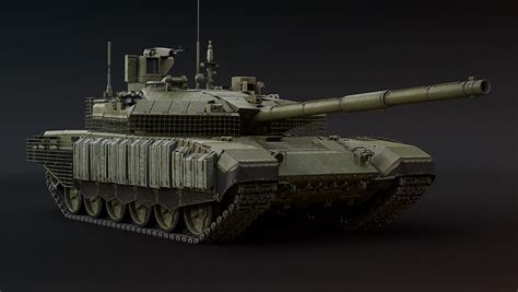 close-up of t-90m main gun and modular armor features under field deployment