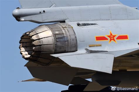 Close-up of WS-10B engine with modified stealth nozzle, illustrating advanced Chinese propulsion technology