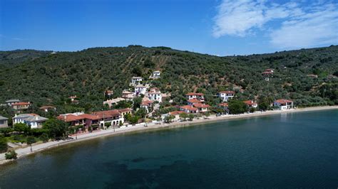 cobbled village road overlooking the sea in Pelion Peninsula, Greece
