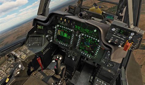 cockpit view from inside an AH-64 Apache with HUD display and avionics
