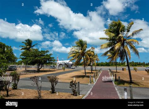 Cocos Keeling Islands Airport runway and tropical atoll surrounded by Indian Ocean