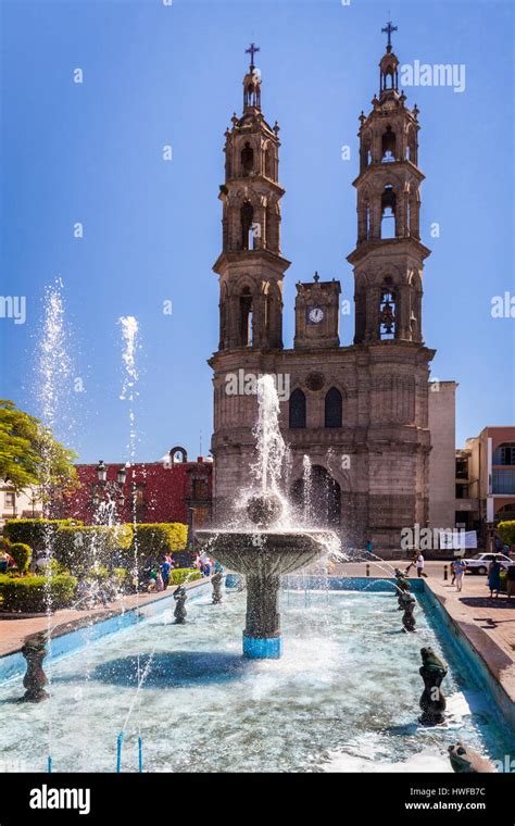 Colonial architecture and cityscape of Tepic, Nayarit under blue sky