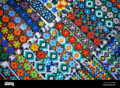 colorful Huichol beadwork displayed at a market in Tepic, Riviera Nayarit