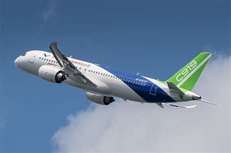COMAC C919 aircraft flying international aviation route in Asia