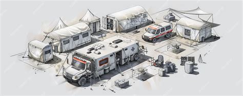 combat support hospital with modular tents and medical vehicles