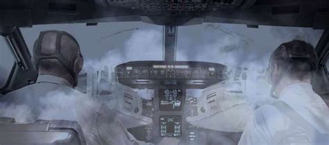 commercial aircraft cockpit filled with smoke emergency simulation training