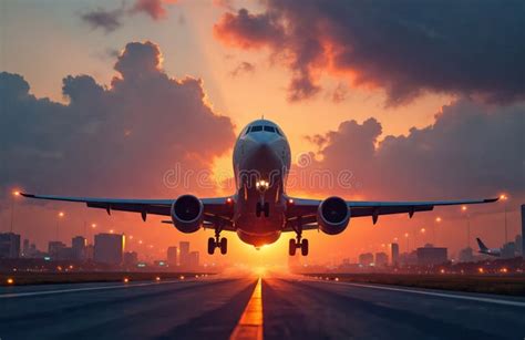commercial jet departing airport during sunset with captain silhouette